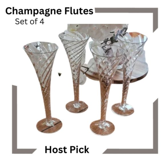 Art Deco Other - Champagne Flute Glasses Trumpet Optic Swirl Hollow 4-Handblown Iridescent